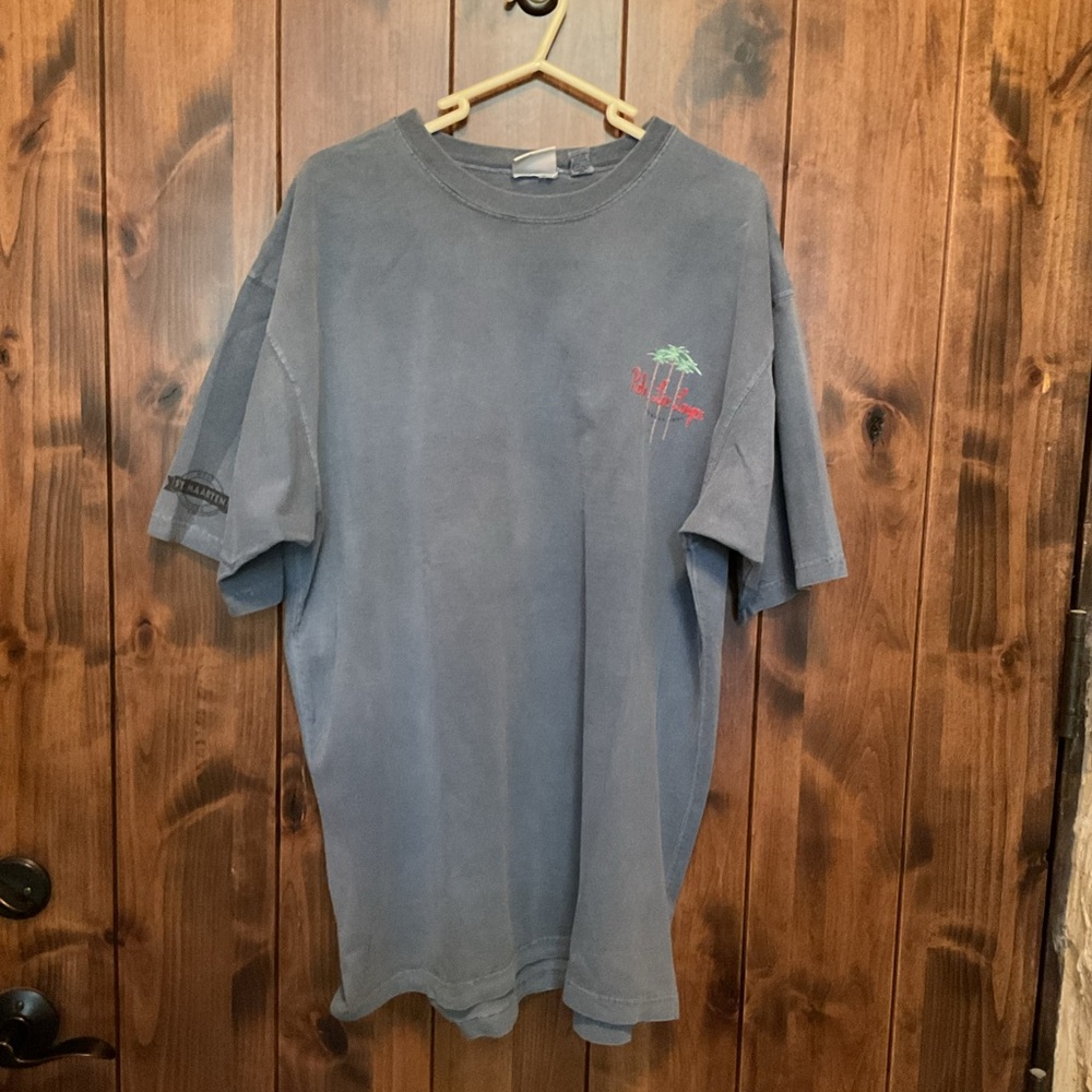 Washed Blue Short Sleeve Men's Tee with Palm Accent